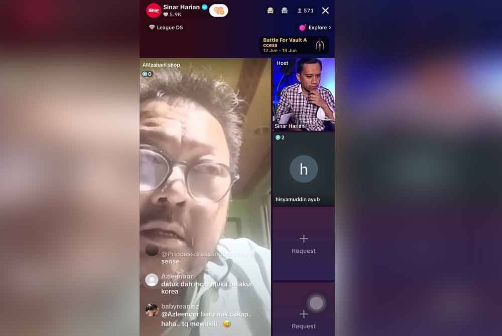 Tangkap layar program Interviu yang disiarkan secara langsung di TikTok Sinar Harian pada Jumaat.