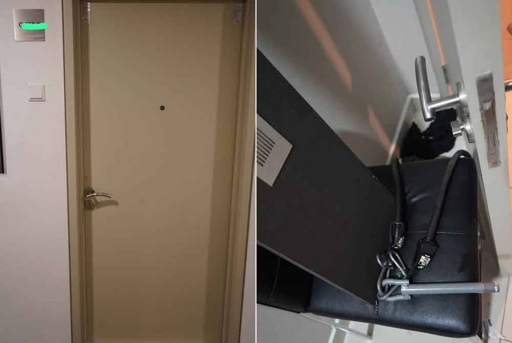 Polis menerima laporan daripada seorang penjawat awam mendakwa tombol pintu rumahnya kemek dan rosak akibat perbuatan khianat lelaki tersebut. Foto PDRM.