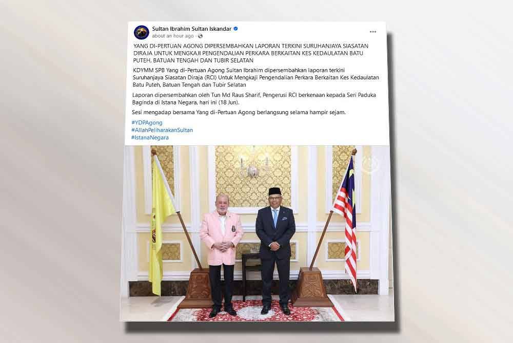 Tangkap layar Facebook Sultan Ibrahim Sultan Iskandar