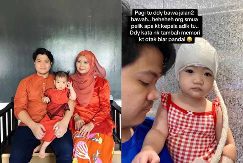 Raissa Mikayla bersama ibu dan ayah, Amir Shahmi. Gambar kanan: Raissa Mikayla bersama bapanya ketika mendapatkan rawatan.