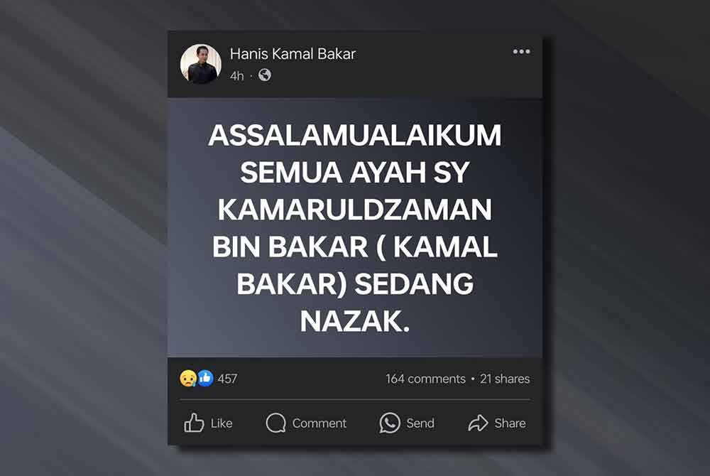 Tangkap layar hantaran Muhammad Hanis menerusi Facebook pada Sabtu.
