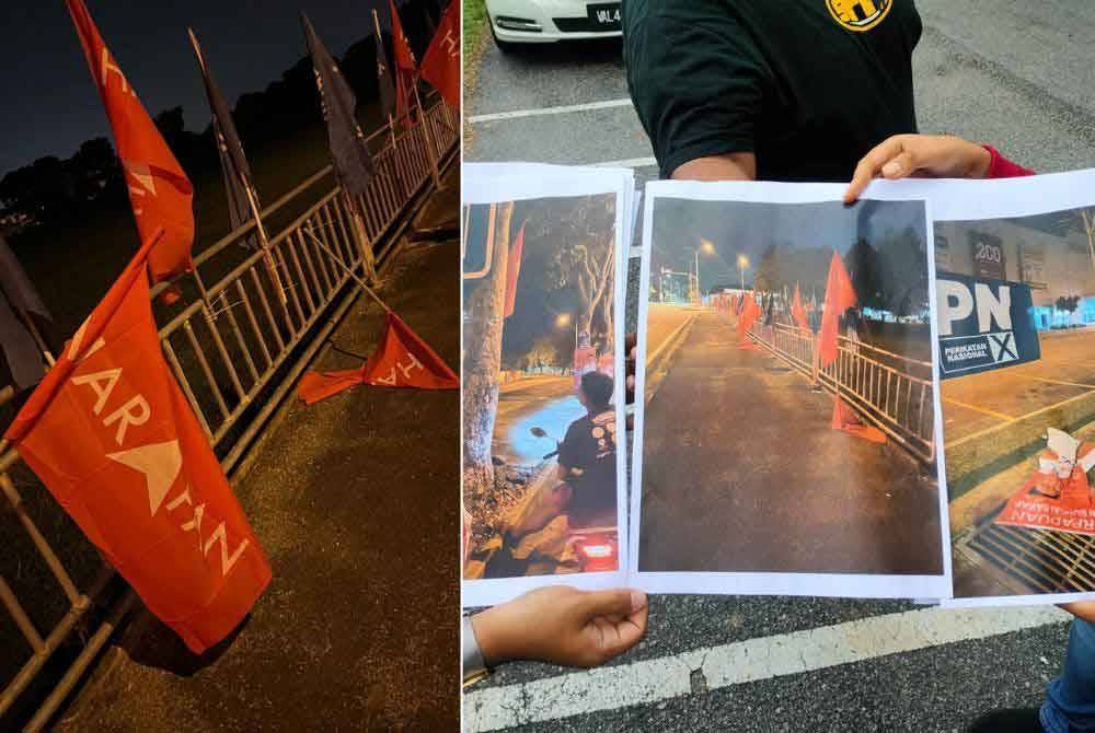Sebanyak 38 banting dan 53 bendera Pakatan Harapan dirosakkan di sekitar kawasan Bandar Tasek Mutiara.