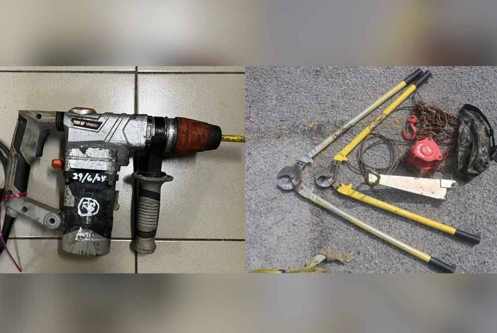 Antara peralatan yang disyaki digunakan oleh suspek turut dirampas.