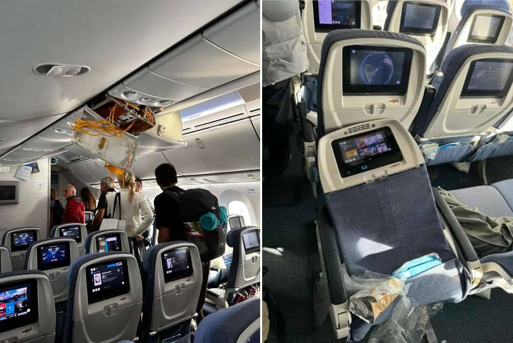 Foto keadaan dalam pesawat selepas kejadian itu yang dikongsi pengguna aplikasi X.