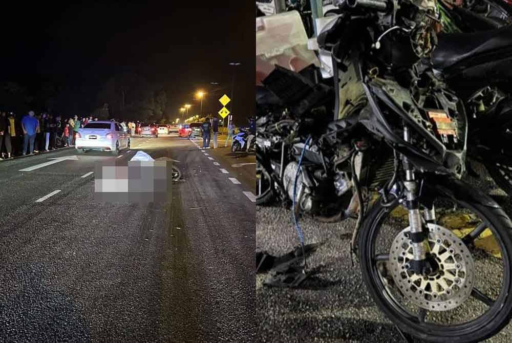 Mangsa maut di tempat kejadian selepas motosikal ditunggang dipercayai merempuh belakang sebuah treler di Jalan Pintasan Kuantan pada awal pagi Ahad. Foto: FB Polis Trafik Kuantan