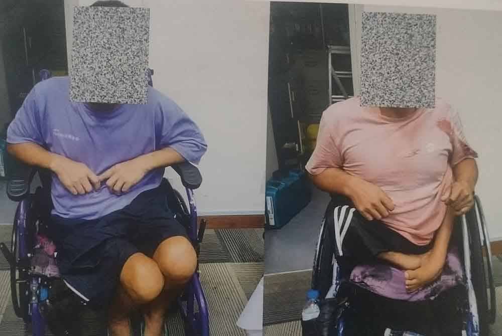 Dua lelaki OKU warga asing yang berkerusi roda untuk mengemis.