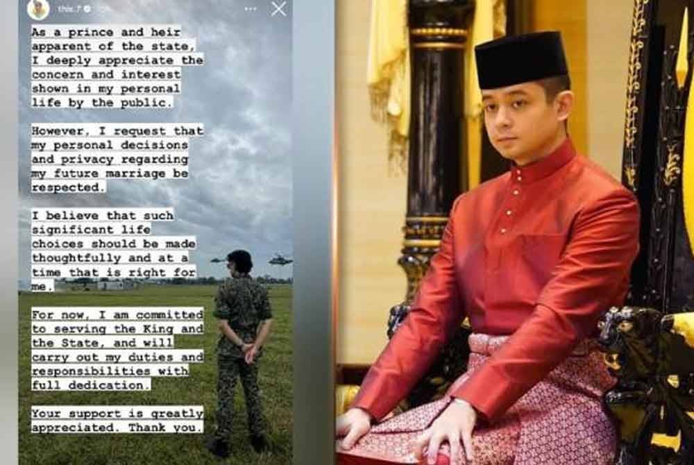 Tangkap layar hantaran Tengku Hassanal yang dimuat naik pada Khamis.
