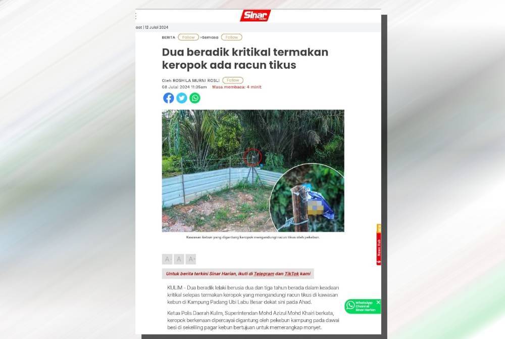 Laporan Sinar Harian pada 8 Julai 2024.