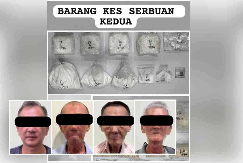 Dadah yang dirampas dalam serbuan kedua oleh JSJN Ibupejabat Polis Kontinjen Pulau Pinang. Empat suspek ditahan dalam beberapa serbuan yang dijalankan pada 12 Julai lalu.