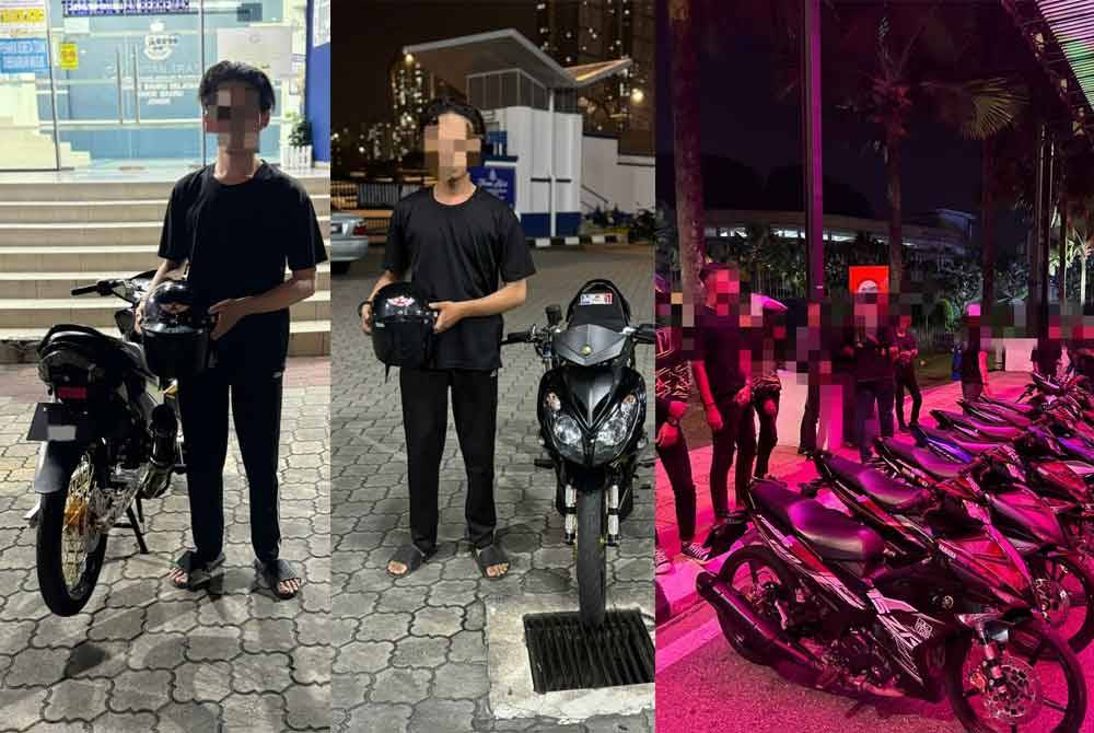 Sebahagian motosikal yang disita dalam Op Samseng di Jalan Skudai Pantai Lido. - Foto: Polis