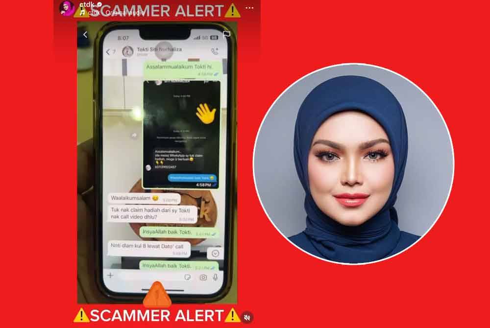 Scammer menggunakan nama, foto dan suara Siti Nurhaliza untuk menipu.