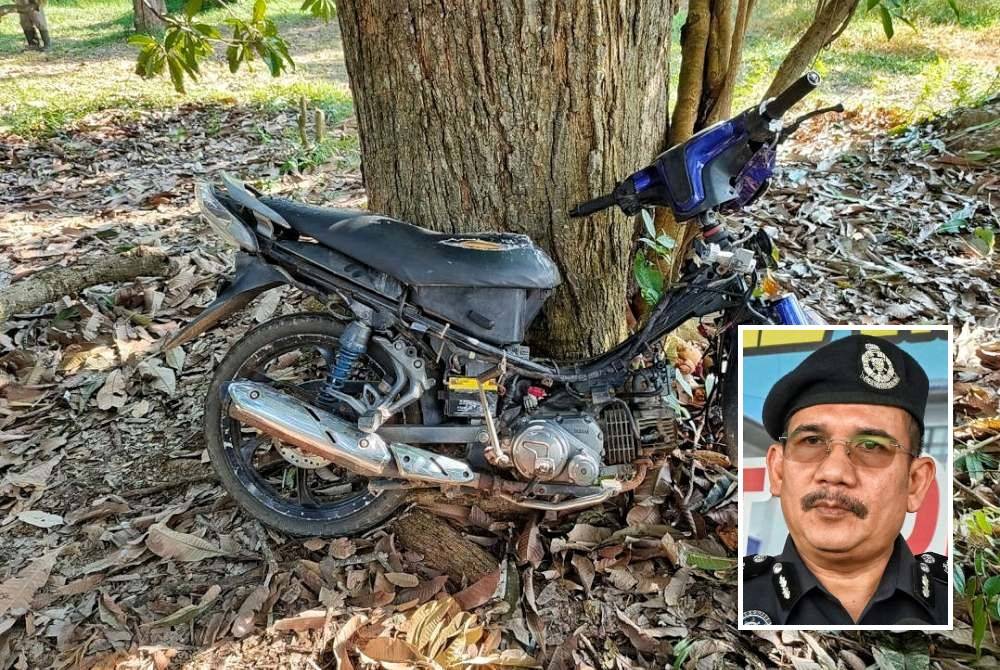 Sebuah motosikal yang disyaki dicuri kumpulan 'Geng Botak' yang didalangi remaja 13 tahun. Gambar kecil: Md Nazri
