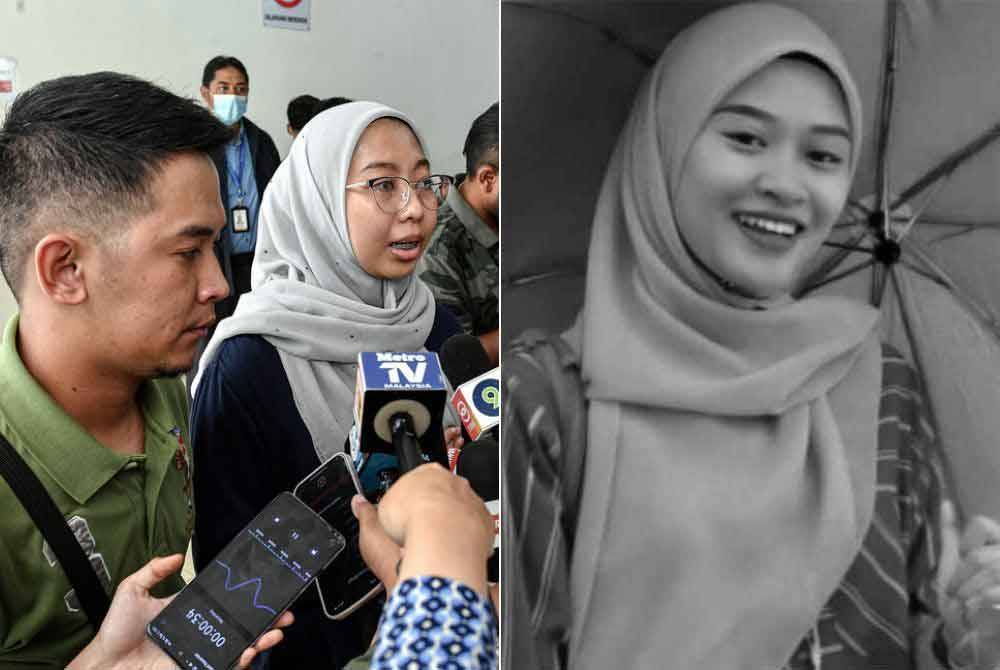 Ahli keluarga dipercayai waris kepada Nur Farah Kartini Abdullah iaitu Syeril Norsyuhada (kanan) dan Farizza Azmi Abdullah (kiri) ketika ditemui pemberita semasa hadir untuk pengecaman mangsa di Jabatan Forensik Hospital Sungai Buloh hari ini. Foto Bernama