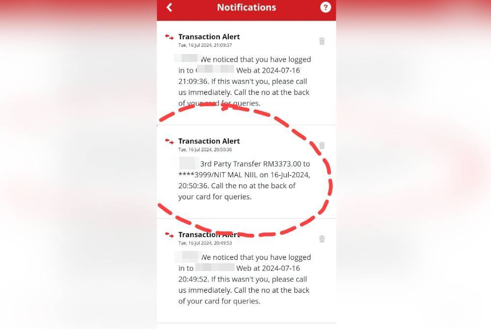 Tangkap layar jumlah yang telah lesap setelah menekan pautan menerusi e-mel dihantar pembeli.