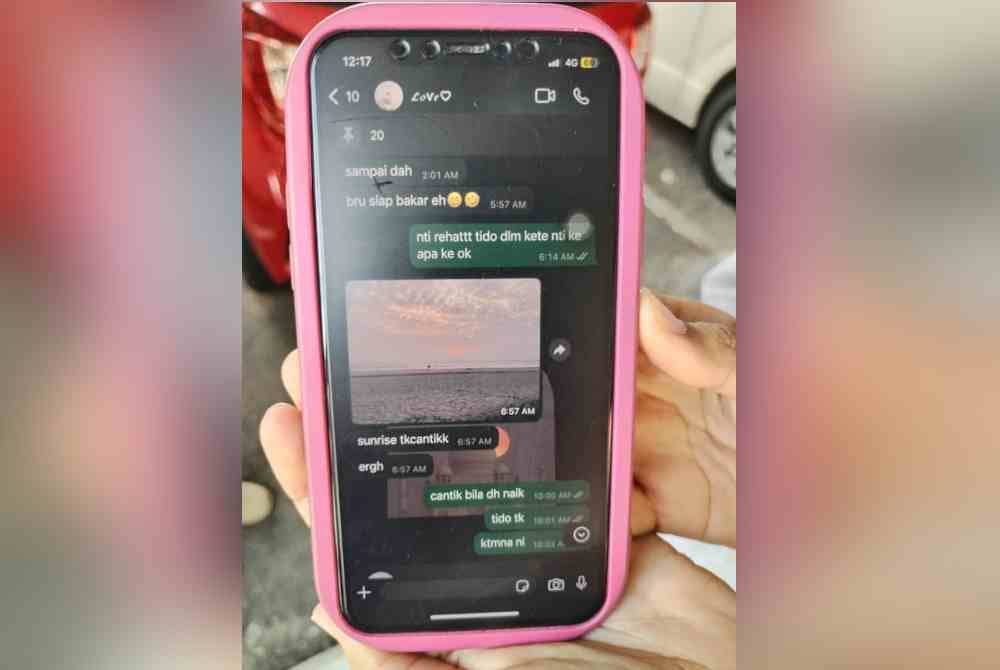 WhatsApp terakhir Haqim kepada Nor Alia Shafikah.