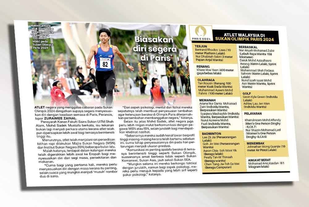 Laporan Sukan Sinar pada Sabtu lalu.