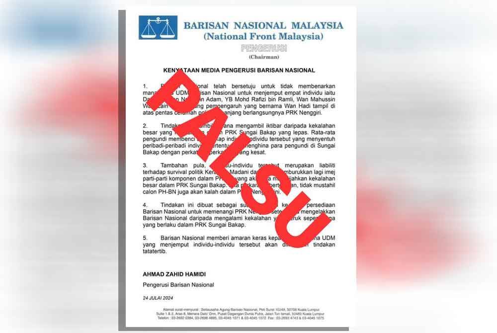 Menurut BN, kenyataan palsu seperti itu adalah mainan politik untuk memecah belah perpaduan di dalam kerajaan sekarang.
