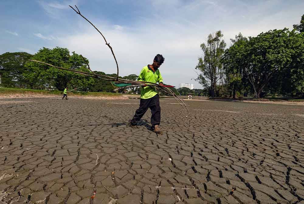 Cuaca panas dan kering tanpa hujan antara faktor yang menyebabkan keadaan di Taman Tasik Taiping kering dan mencatatkan paras air rendah luar biasa.