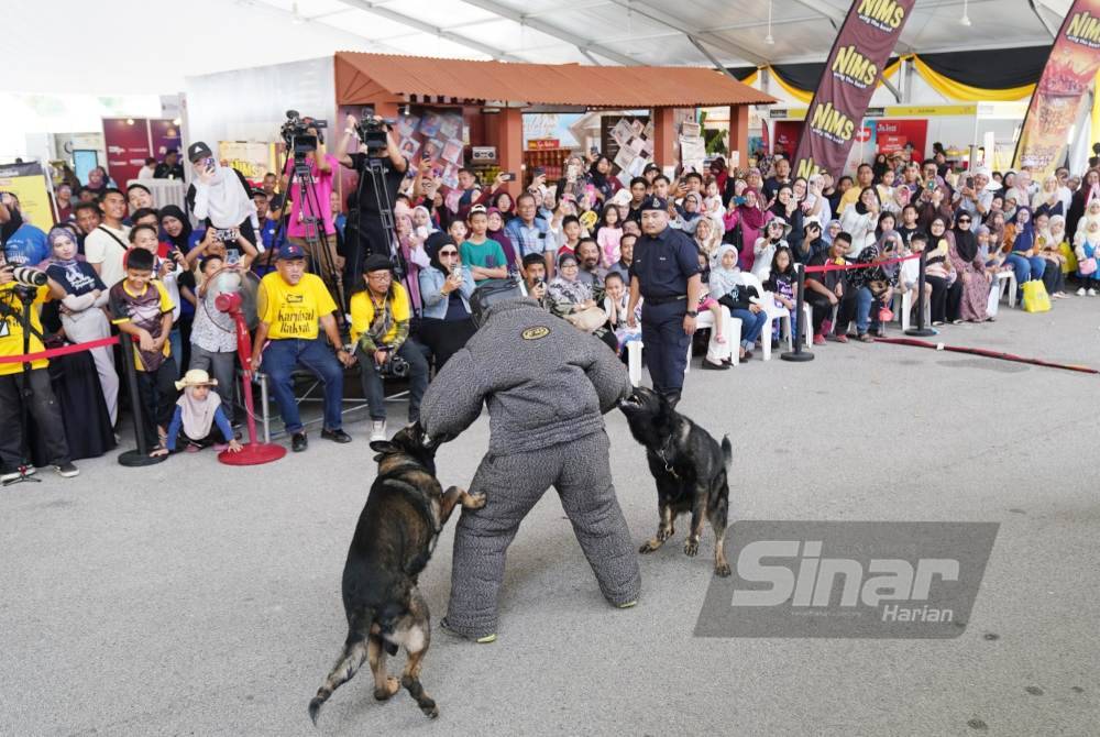 Anjing K9 mengejar penjenayah yang menyerang anggota polis dan pengunjung yang hadir. Foto Sinar Harian - ROSLI TALIB
