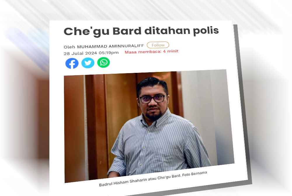 Sinar Harian melaporkan, Che'gu Bard hadir ke Ibu Pejabat Polis Daerah (IPD) Putrajaya bagi memberi keterangan mengenai dakwaan isu rasuah membabitkan pegawai tertinggi TLDM.