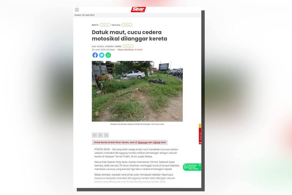 Laporan Sinar Harian pada Selasa.