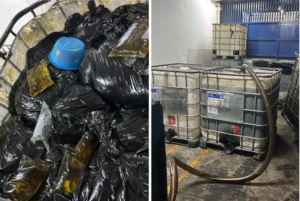 Sebahagian minyak masak peket yang disita. Foto KPDN Johor