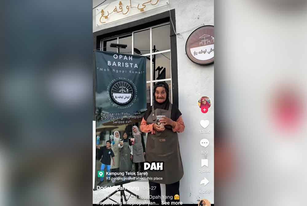 Opah Yang kini dikenali sebagai Opah Barista setelah membuka kafe sejak empat bulan lalu.