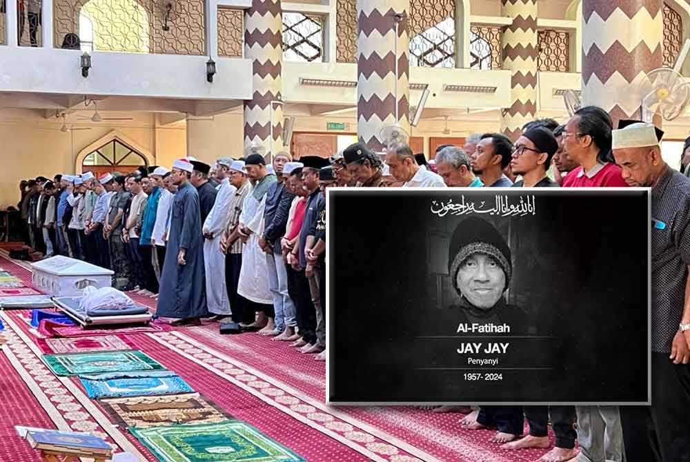 Allahyarham Jay Jay disembahyangkan di Masjid Al Husna, Bandar Sunway, di sini pada pagi Isnin. Gambar kecil: Allahyarham Jay Jay.