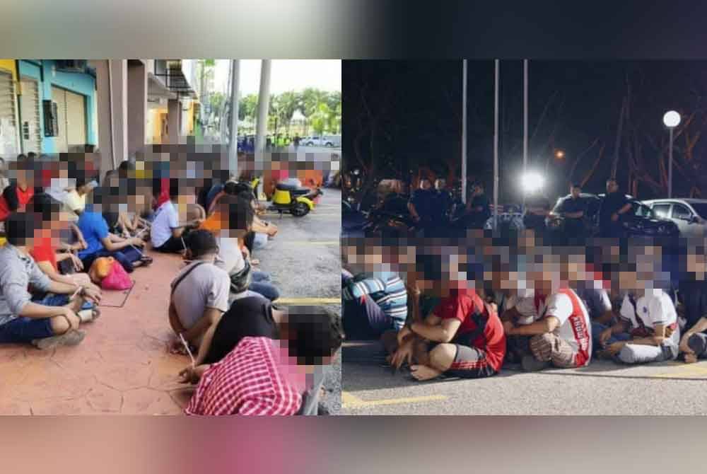 Sebahagian warga asing asing yang ditahan dalam operasi itu di Pekan Ijok di sini pada Ahad.