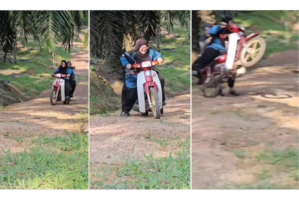 Aksi dua sahabat ‘wheelie’ motosikal secara mengundur mengundang tawa pengguna TikTok.