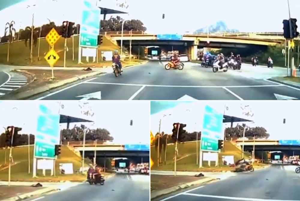 Video tular memaparkan insiden kemalangan dua motosikal di Jalan Greenwood-Batu Caves, di sini, pada Rabu.