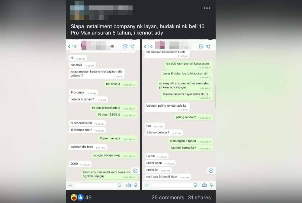 Hantaran yang dimuat naik di Facebook pada Isnin.