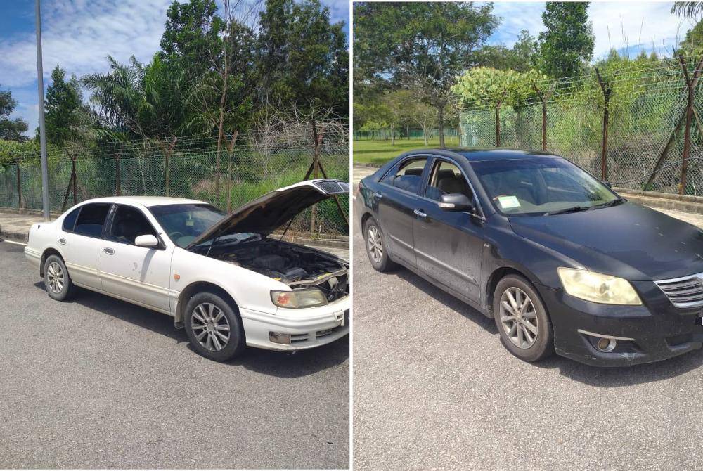 KPDN Kedah menahan dua kereta disyaki digunakan bagi menyeludup minyak petrol di Kota Putra, Durian Burung, dekat sini. Foto KPDN Kedah