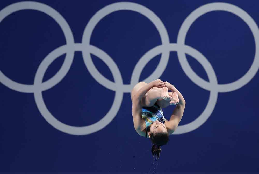 Nur Dhabitah ketika beraksi dalam acara 3 meter papan anjal kategori wanita akhir pada Sukan Olimpik Paris 2024 di Centre Aquatique hari ini. Foto Bernama