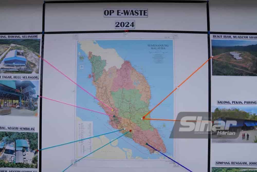 Peta lokasi serbuan Op E-Waste yang dilaksanakan AMLA PDRM bersama PGA, 5 Ogos lalu. Foto Sinar Harian - MOHD HALIM ABDUL WAHID