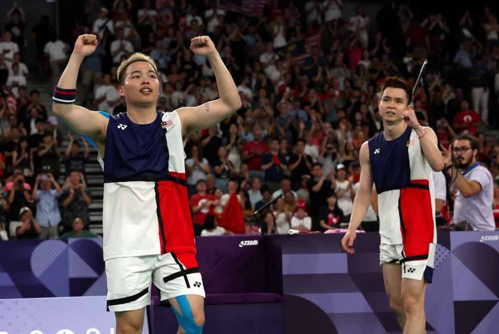 Aaron-Wooi Yik ketika beraksi di Sukan Olimpik Paris 2024 di Arena Porte De La Chapelle.