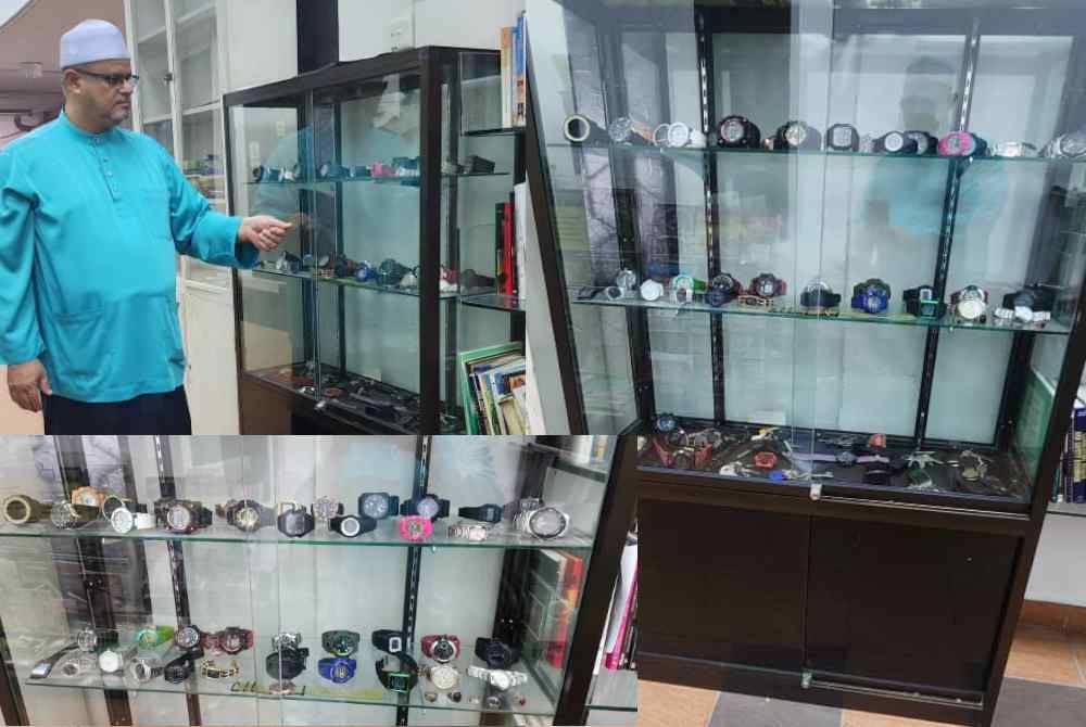 Syed Abdul Kadir menunjukkan barangan yang ditinggalkan pemilik ketika singgah bersolat di masjid berkenaan. 