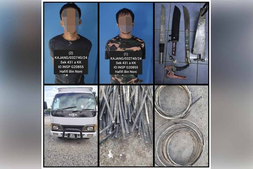 Polis menahan dua lelaki dipercayai terlibat dalam kegiatan curi kabel di Taman Puncak Saujana, Kajang pada Rabu.