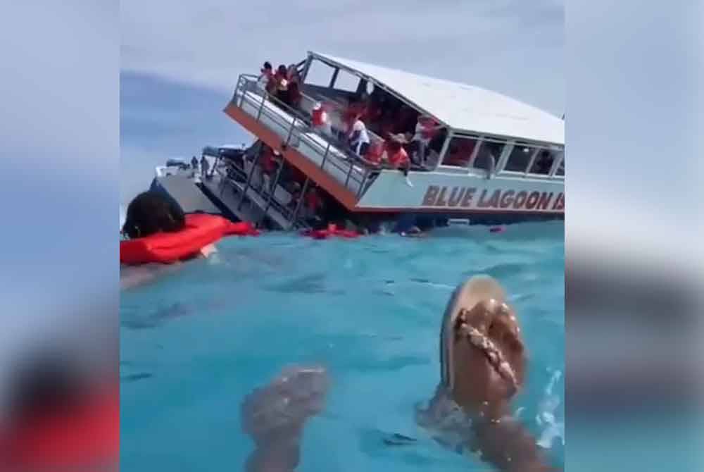 Tangkap layar video menunjukkan keadaan feri mula tenggelam yang dilaporkan berlaku di Bahamas tahun lalu. Foto ihsan pembaca