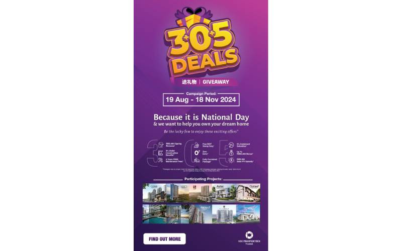 Kempen Hadiah Grand 305 IOI memberikan ganjaran kepada pencari hartanah dengan pelbagai insentif menarik termasuk rebat, entri tanpa bayaran, duti setem percuma, pakej pengubahsuaian, subsidi panel solar, yuran penyelenggaraan percuma dan banyak lagi.