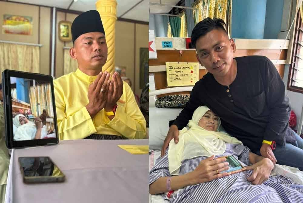 Lokman (kiri) yang segak berbaju Melayu tenang duduk berhadapan jurunikah dan saksi manakala di sampingnya adalah tablet memaparkan Nor Azurah. Lokman (kanan) ketika melawat Nor Azurah di hospital selepas mereka disatukan pada 18 Ogos lalu.