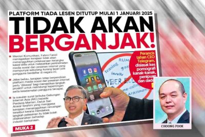 Laporan muka depan Sinar Harian pada Rabu.