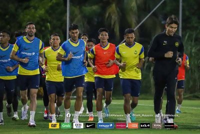Endrick bersama pemain-pemain Harimau Malaya lain menjalani latihan sebagai persediaan mengharungi Pestabola Merdeka di Stadium Nasional Bukit Jalil pada 4 September. Foto: Football Association of Malaysia