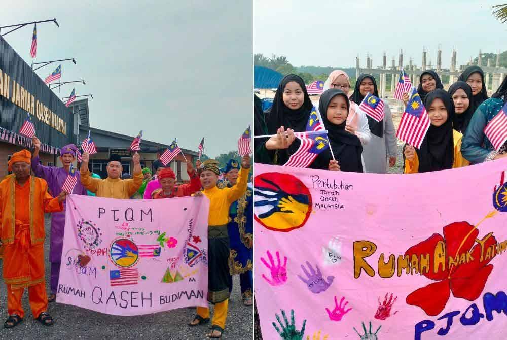 Antara penghuni dan staf Pertubuhan Jariah Qaseh Malaysia yang menyertai sambutan kemerdekaan. Gambar kanan: Anak yatim Pertubuhan Jariah Qaseh Malaysia yang menyertai sambutan kemerdekaan.