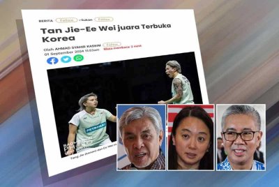 Laporan Sinar Harian. Gambar kecil dari kiri: Ahmad Zahid, Hannah Yeoh, Tengku Zafrul