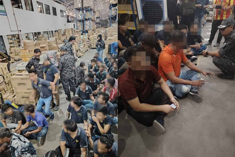 JIM menggempur dua gudang barang e-dagang di Jalan Kebun, Shah Alam pada Isnin.