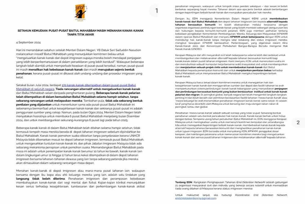 Kenyataan EDN pada Rabu.