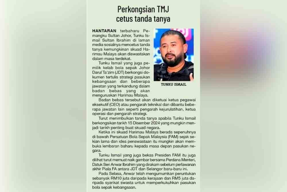 Laporan Sukan Sinar pada Rabu.