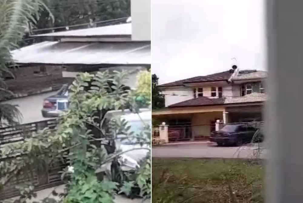 Tangkap layar dari video yang dirakam orang awam memperlihatkan suspek memandu keluar kenderaan pemilik rumah sebelum menutup pagar.