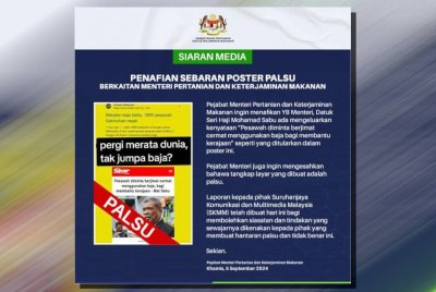 Menurut kenyataan yang dikeluarkan oleh Pejabat Menteri Pertanian dan Keterjaminan Makanan, tangkap layar poster tersebut adalah palsu.